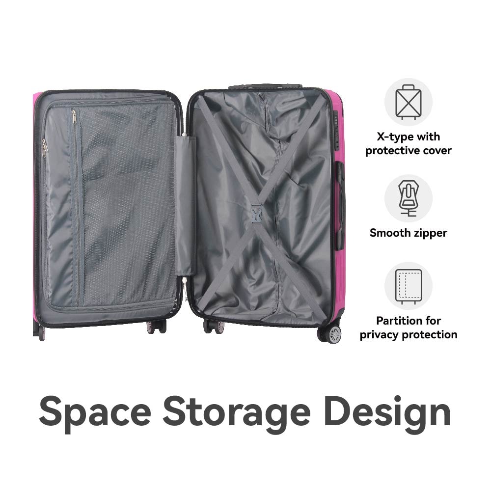 3-Piece Lightweight ABS Hardshell Luggage Set (20", 24", 26") In Honey Powder With Spinner Wheels, TSA Lock, And Adjustable Telescopic Handle - Durable Travel Suitcases_voghion.com
